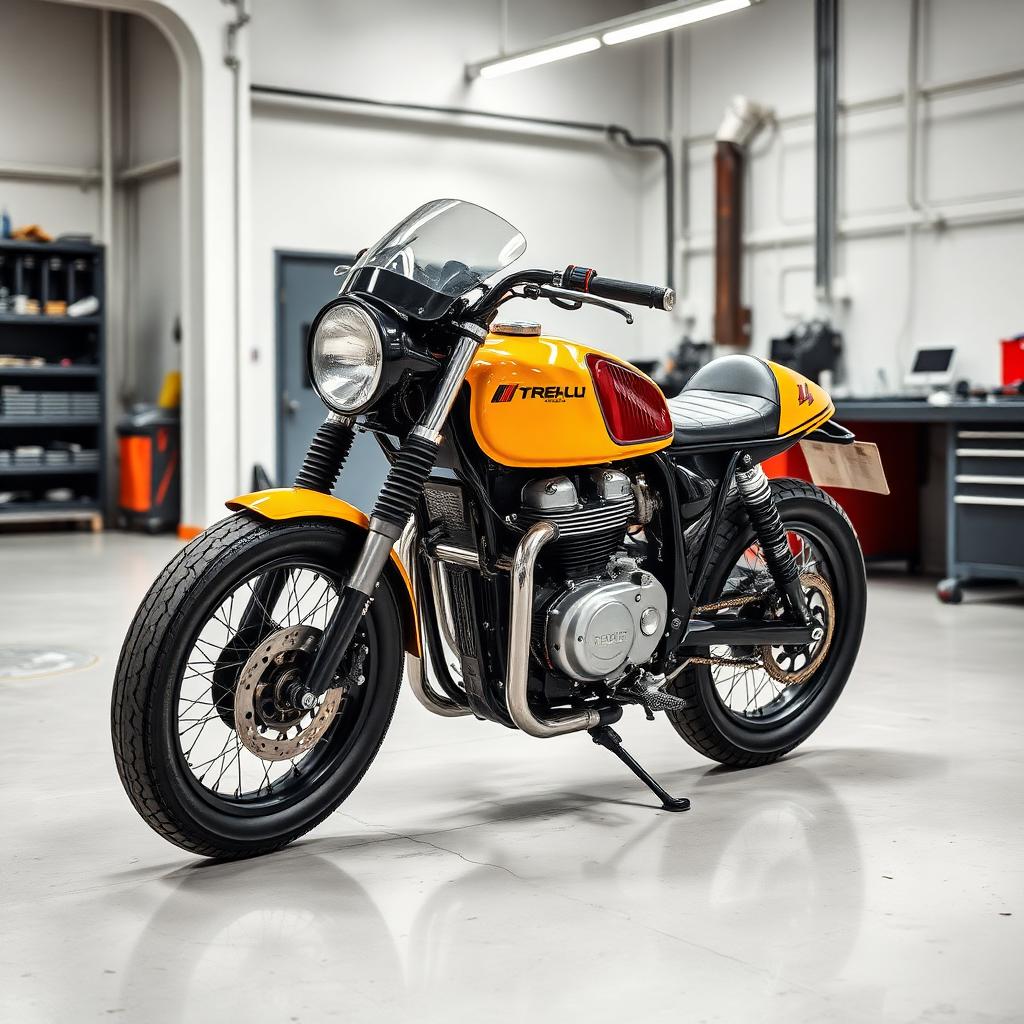 Cafe racer vintage entièrement restauré dans l'atelier