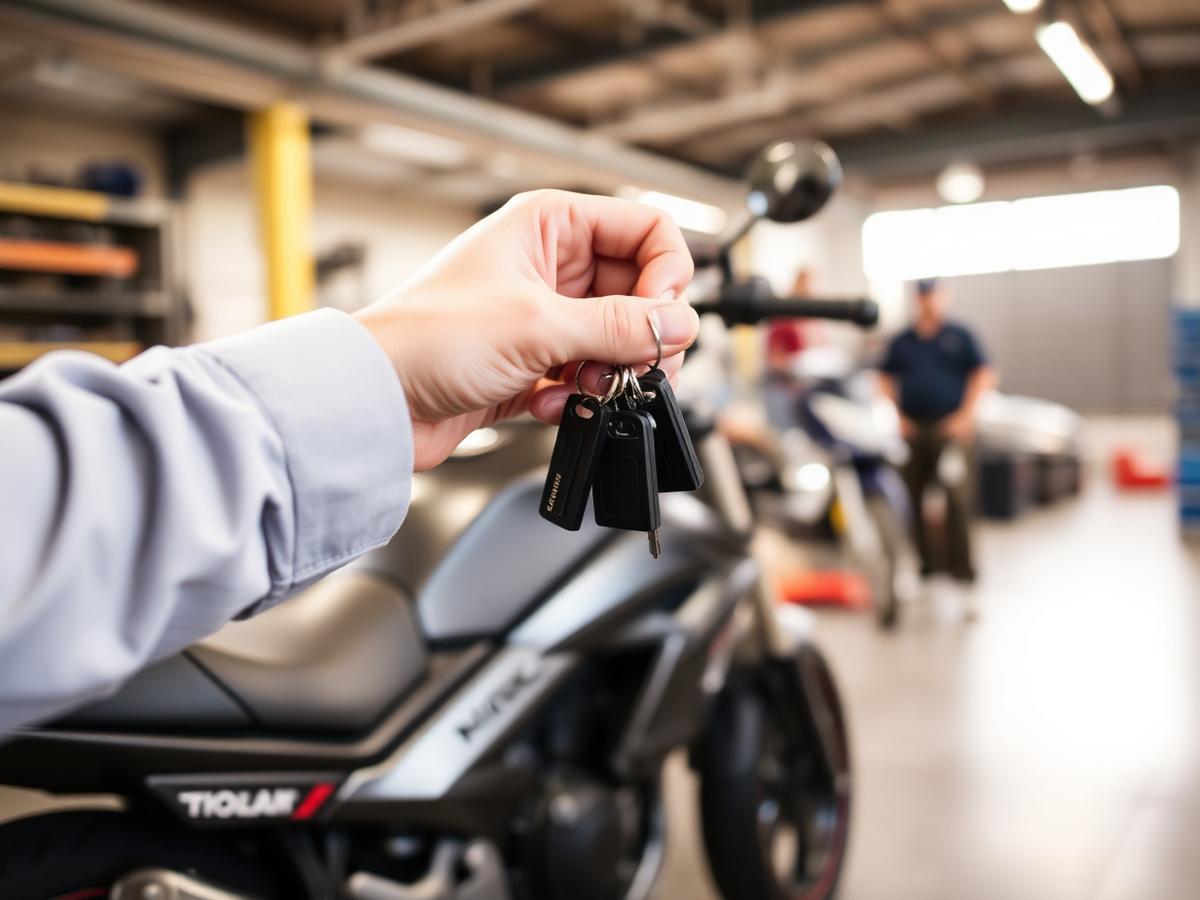 Remise des clés d'une moto confiée en dépôt-vente à l'atelier